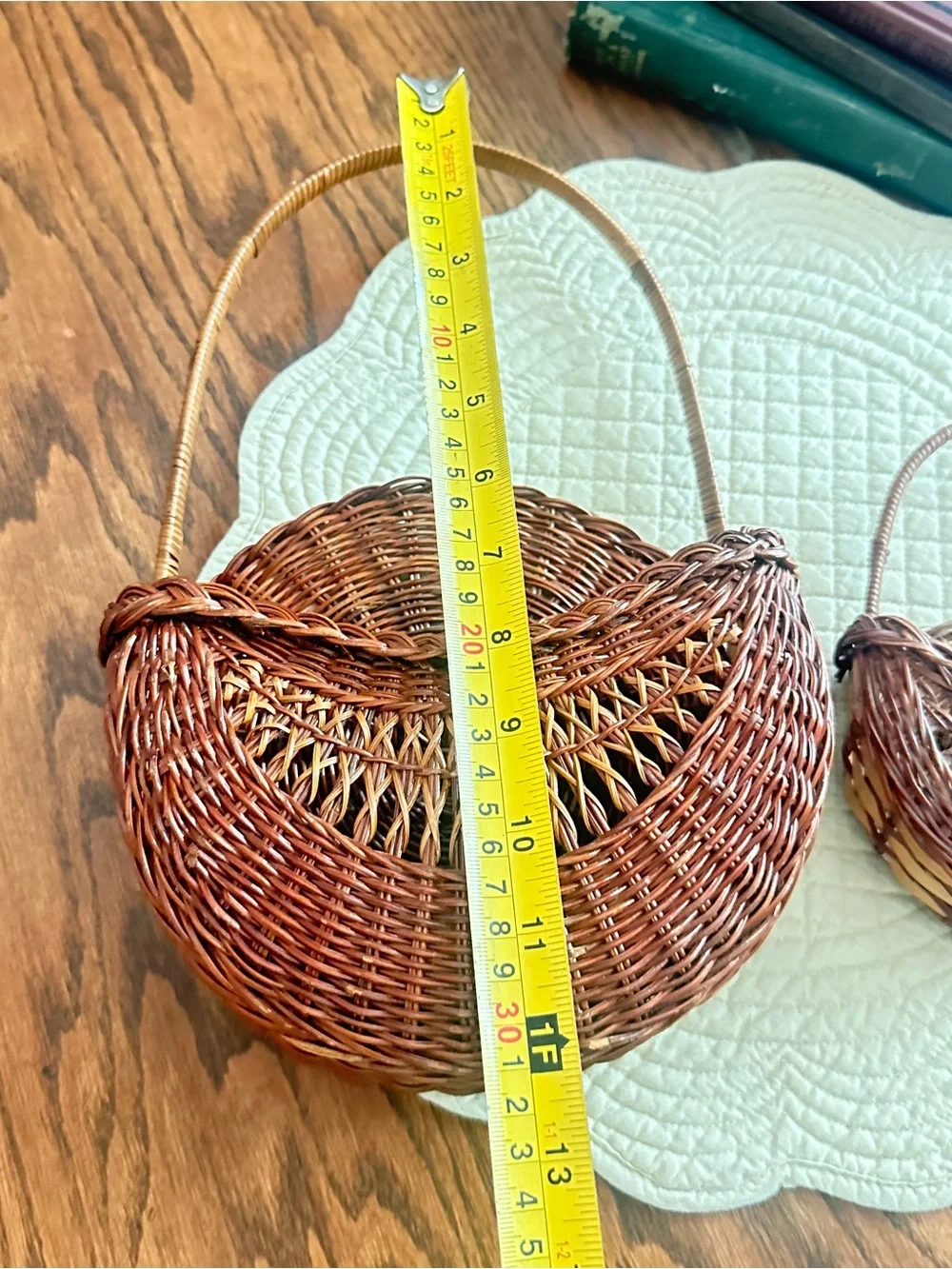 Vintage wicker rattan wall pocket baskets set of 2